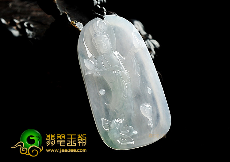 冰种略飘花站观音挂件