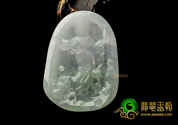 冰种略飘花站观音挂件