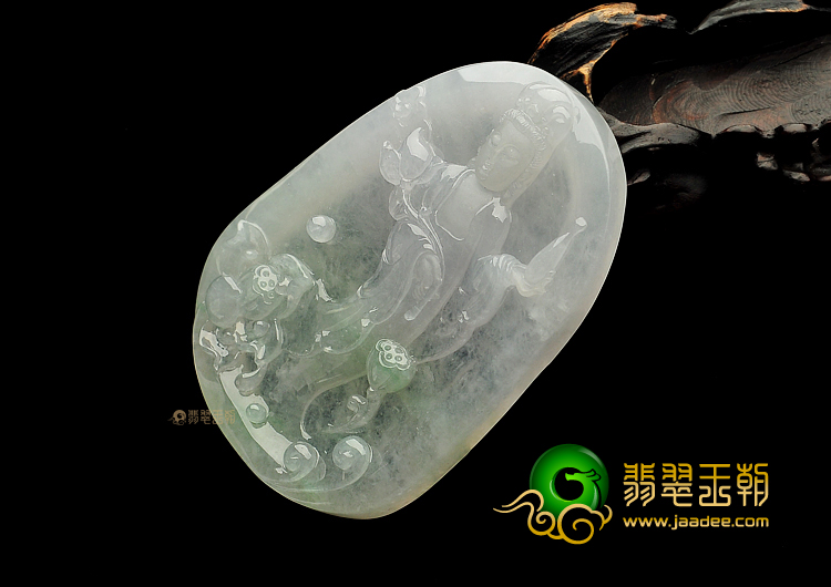 冰种略飘花站观音挂件