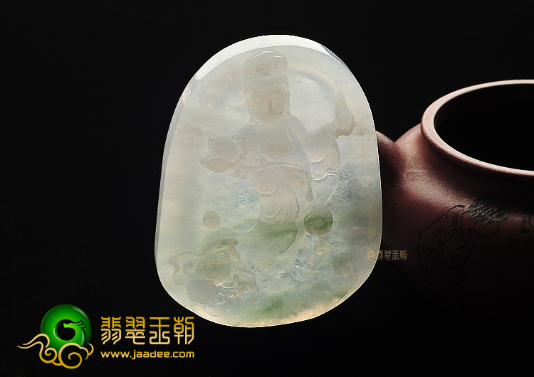 冰种略飘花站观音挂件