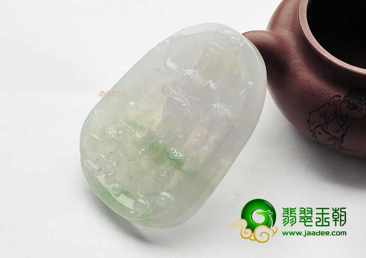 冰种略飘花站观音挂件