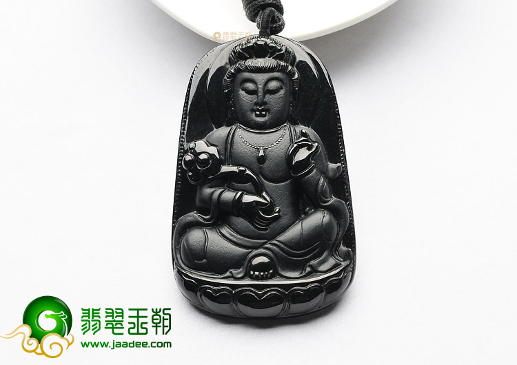 细糯种墨翠观音挂件