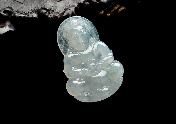 冰种略飘花观音挂件