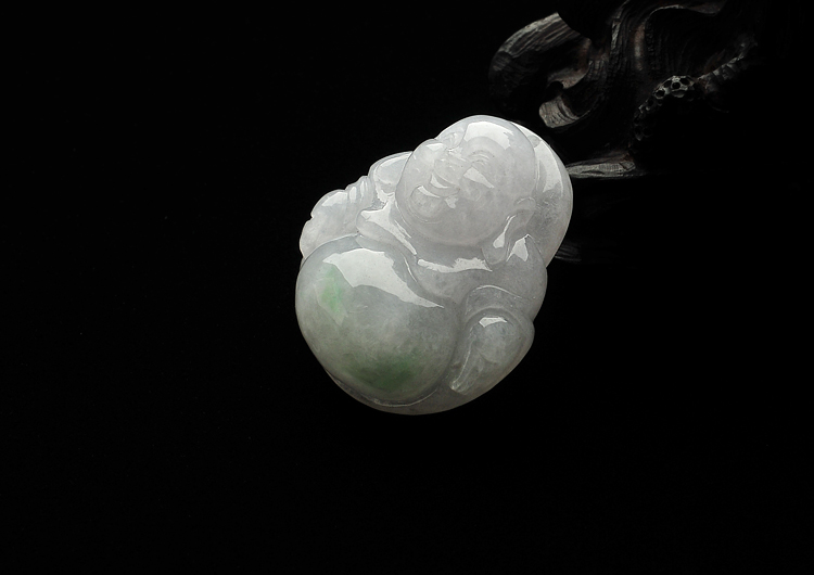 糯冰种飘花玉佛挂件