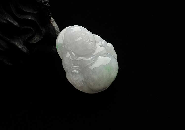 糯冰种飘花玉佛挂件