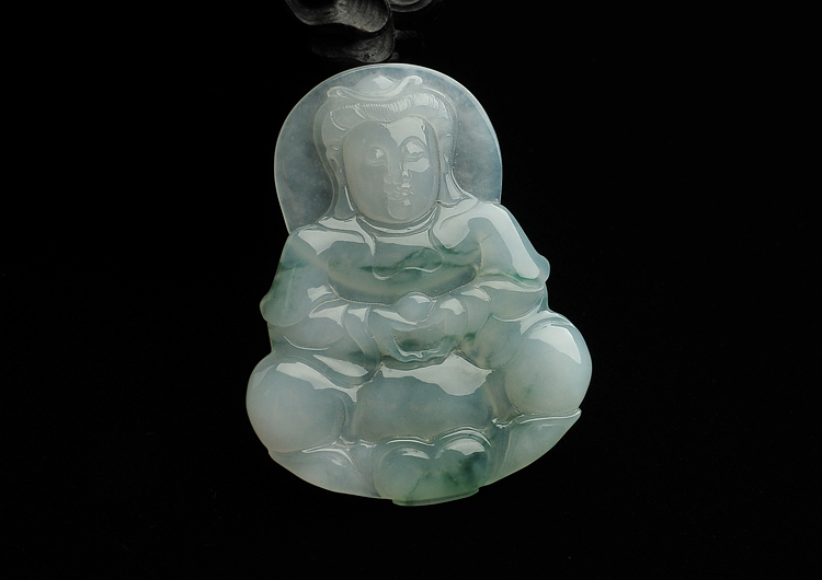 糯冰种飘花观音挂件
