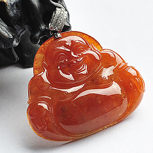糯冰种红黄翡玉佛挂件