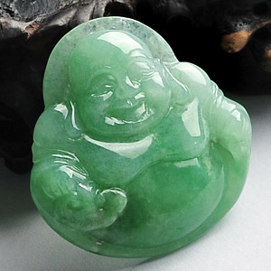 糯冰种豆色玉佛挂件