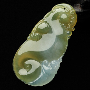 冰种褐黄翡龙行如意挂件