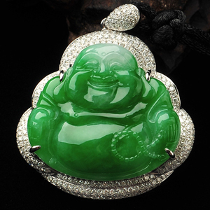 (超值推荐)糯冰种阳绿镶白金玉佛胸坠(真钻)
