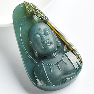 糯冰种蓝水褐黄翡地藏菩萨挂件