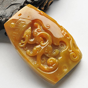 糯冰种褐黄翡仿古龙凤挂件
