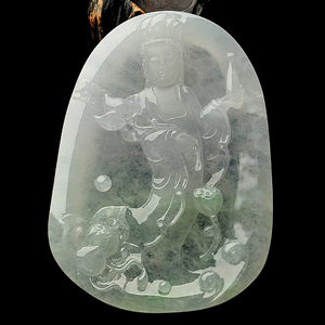 冰种略飘花站观音挂件