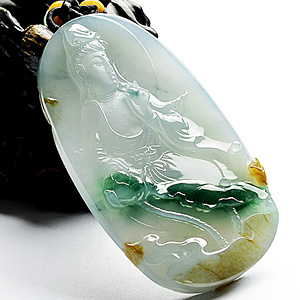 冰种飘花略带黄翡莲花观音挂件