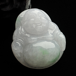 糯冰种飘花玉佛挂件
