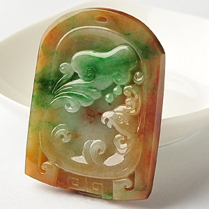 糯冰种黄加绿饕餮挂件