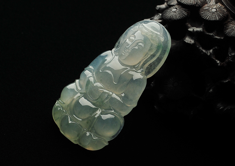 冰种略飘花观音挂件