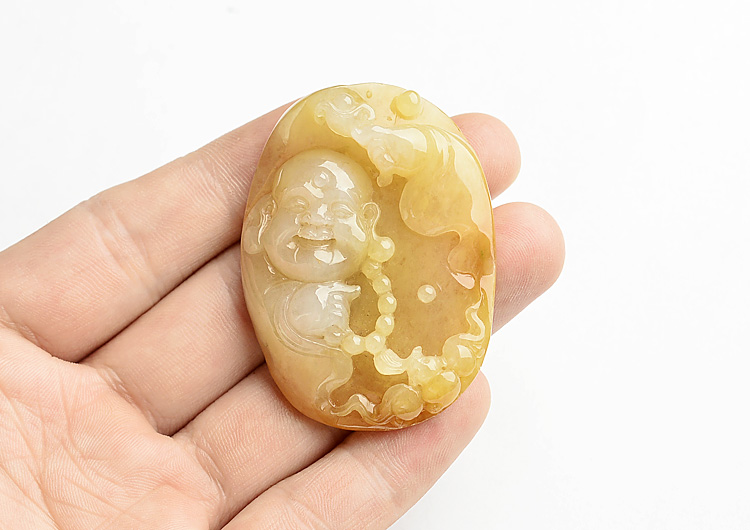 糯冰种黄翡玉佛挂件