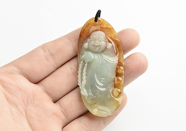 糯冰种红黄翡站佛挂件
