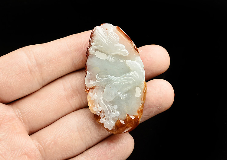 糯冰种晴水褐黄翡比翼双飞挂件