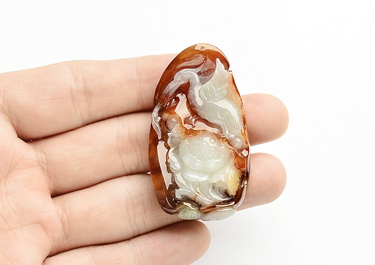 糯冰种褐红翡一路连升挂件