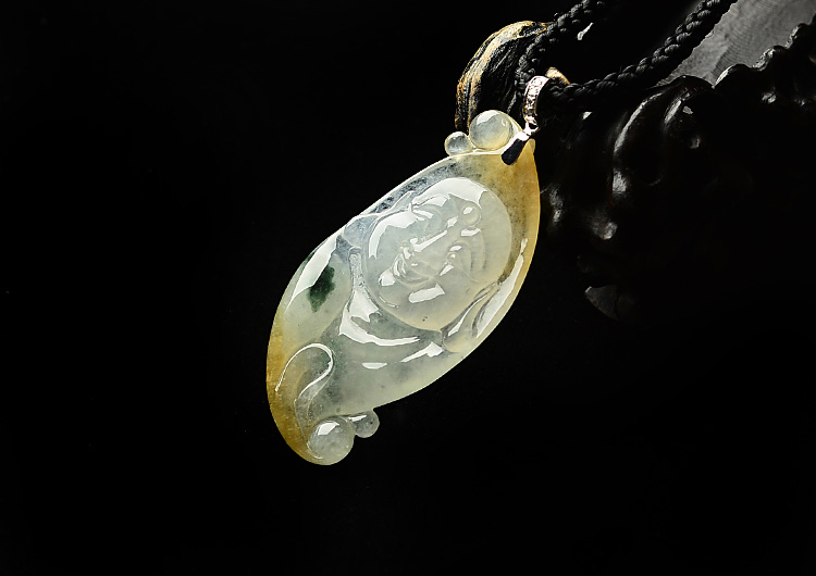 冰种黄翡飘花玉佛挂件