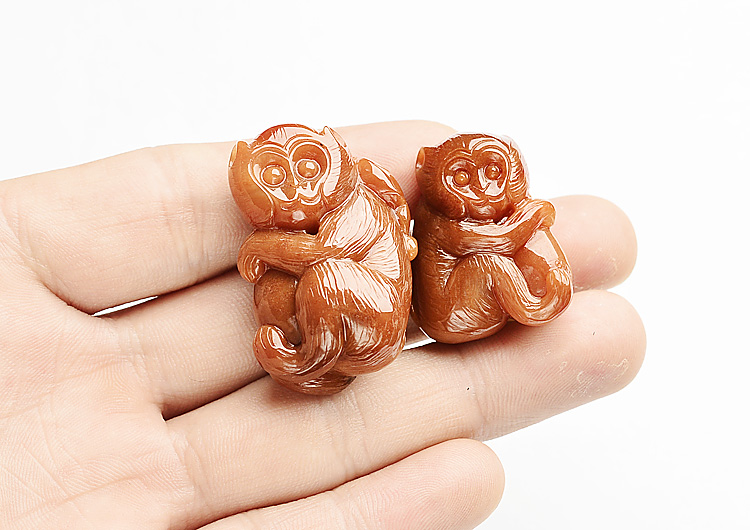 糯冰种红黄翡母子情深挂件(一对)