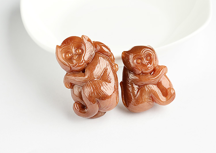 糯冰种红黄翡母子情深挂件(一对)