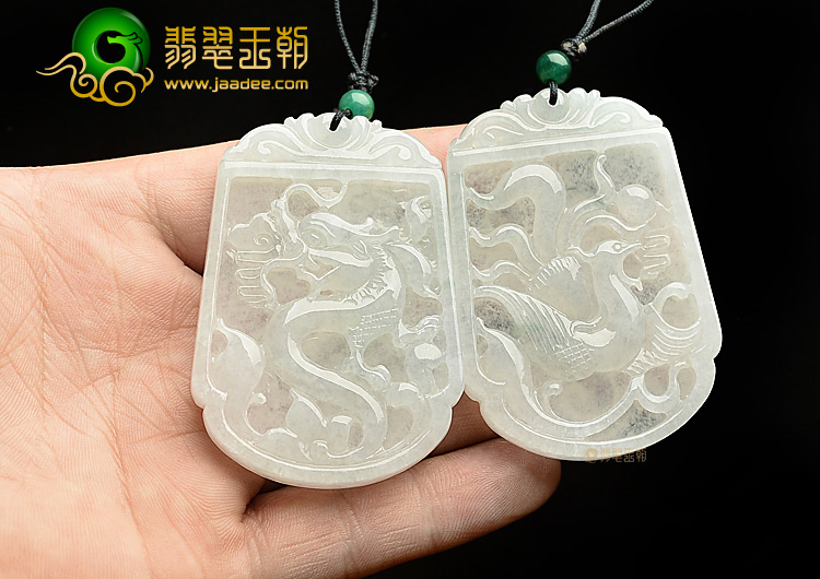 (超值推荐)冰种晴水略飘花龙凤牌挂件(一对)
