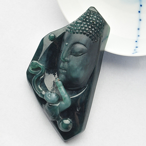 糯冰种蓝水释迦牟尼挂件