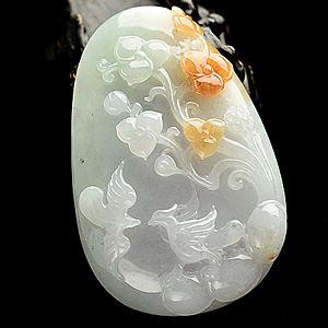 糯冰种晴水红黄翡鸟语花香挂件