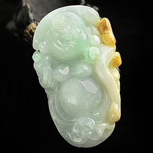 糯冰种晴水褐黄翡站佛挂件
