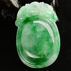 糯冰种飘翠双龙如意挂件