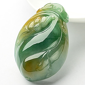 糯冰种蓝水黄翡蝙蝠如意挂件