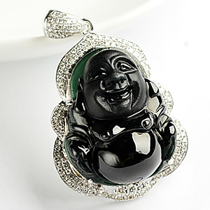 玻璃种墨翠镶白金玉佛胸坠（真钻）