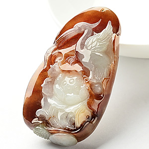 糯冰种褐红翡一路连升挂件