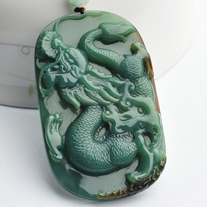 糯冰种青色龙腾四海挂件