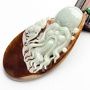 糯冰种褐黄翡寿星挂件