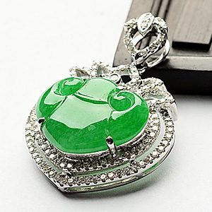 冰种阳绿镶玫瑰金如意胸坠(真钻)
