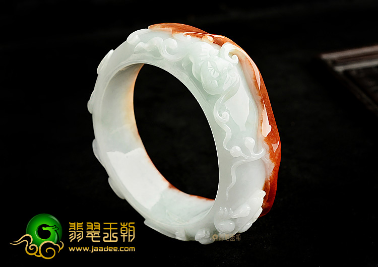 糯冰种红翡螭龙雕花贵妃镯(58.3mm-57mm)
