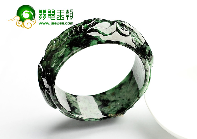 糯冰种廯加绿仿古双龙戏珠雕花镯(61.3mm)