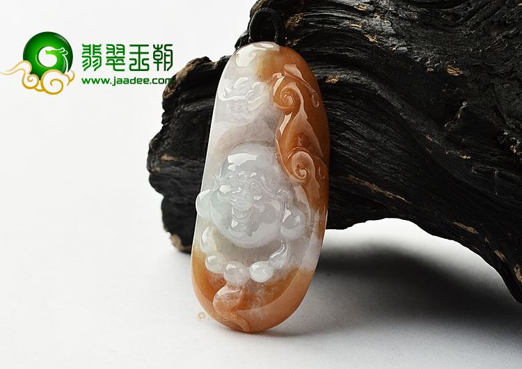 糯冰种红黄翡玉佛挂件