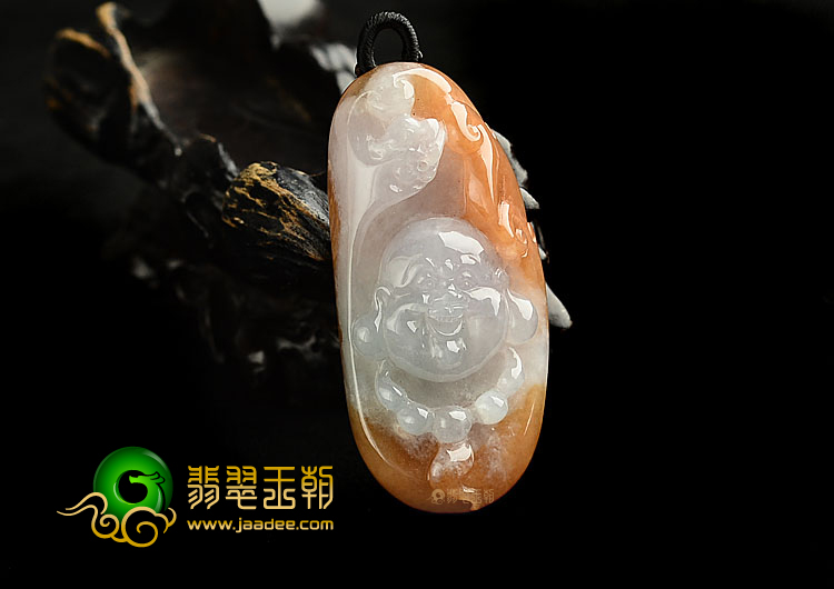 糯冰种红黄翡玉佛挂件