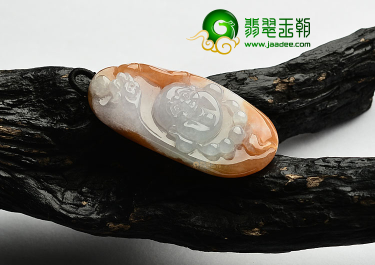 糯冰种红黄翡玉佛挂件