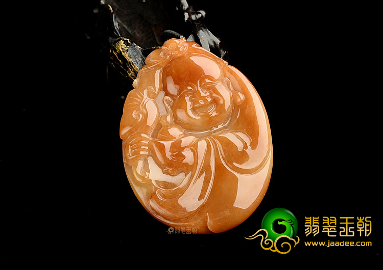 糯冰种红黄翡纳福挂件