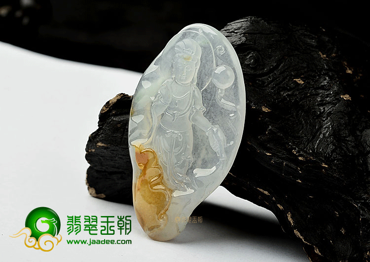 冰种褐黄翡站观音挂件