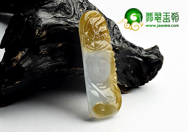 冰种褐黄翡美女头挂件
