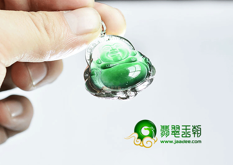 玻璃种墨翠镶白金玉佛挂件