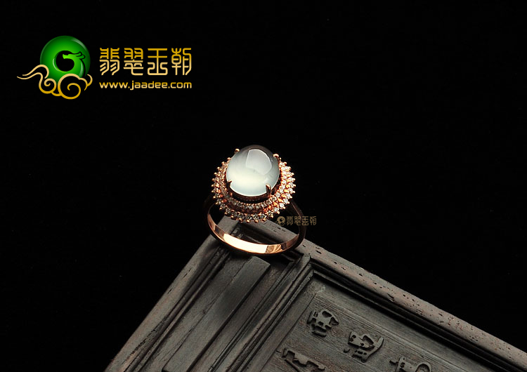 玻璃种无色镶玫瑰金戒指(真钻)