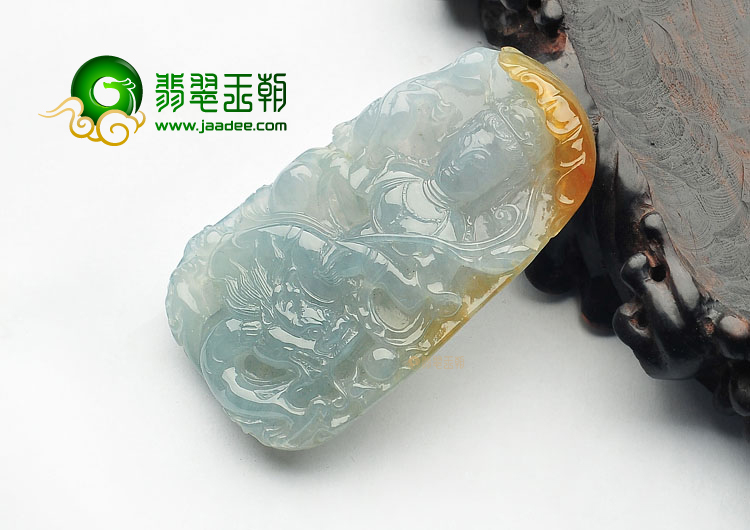 冰种淡黄翡观音挂件